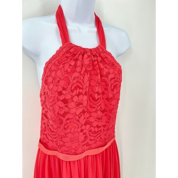 Davids Bridal Halter Dress Lace Top Guava Size 8 Lace Top Knee Length Prom - Picture 2 of 9